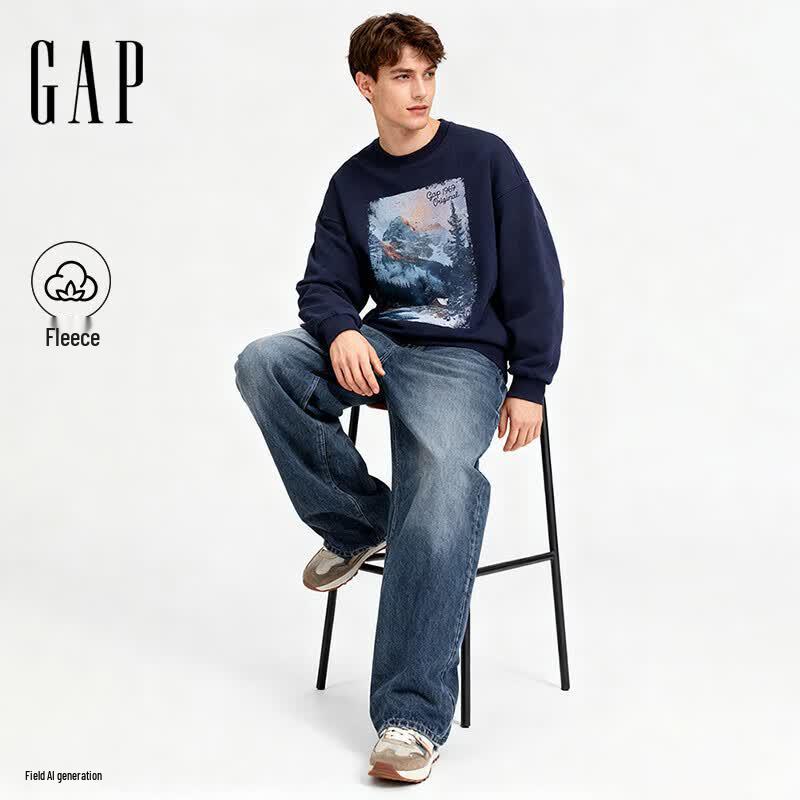 GAP Unisex Nordic Print Heavyweight Fleece Crewneck Sweatshirt