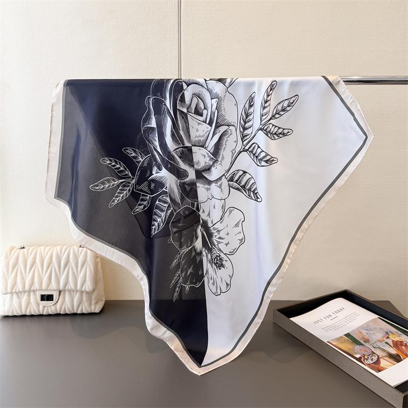 70Cm Square Flower Printed Women Scarf Silk Satin Scarves Shawl Designer Headband Hijab Bandana Wrap Bufanda Lady