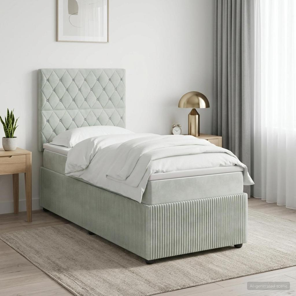 LED Box Spring Bed with Mattress Light Gray 80 X 200 Cm Velvet