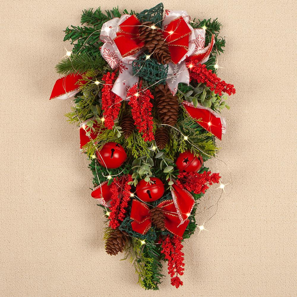 

Рождественские перевернутые колокольчики из тесьмы, гирлянда на дверь, рождественский бант, сосновая шишка, ротанг, декоративные настенные украшения luminous model