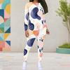 Women Plus Size Colorful Printed Round Neck Long Sleeve Top And Fitted Pants Two Piece Set