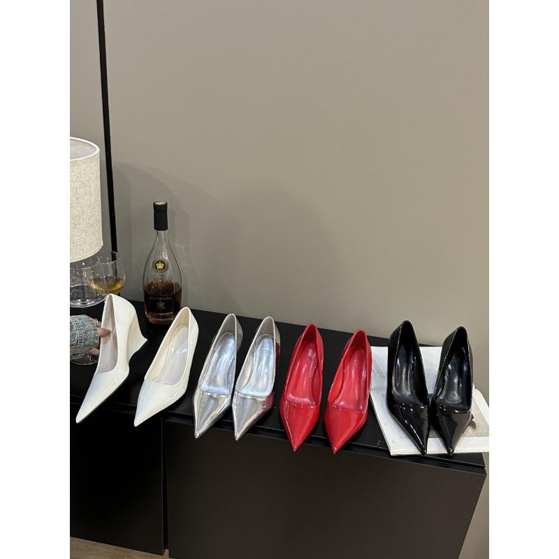 2025 spring and autumn new fashion versatile pointed high heels women's temperament wedge heel patent leather women's shoes single shoes women