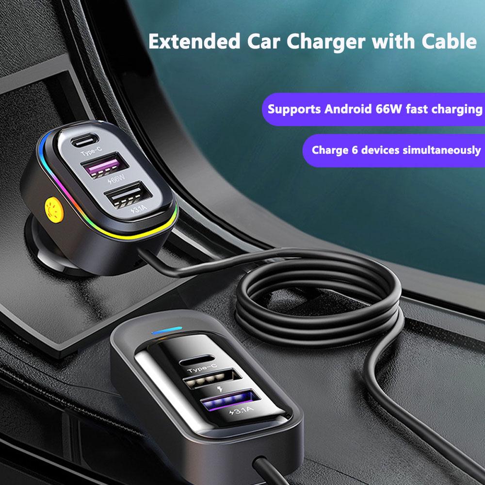 Car Charger 66W Super Fast Charging PD QC3.0 USB C Car Phone Charger Type C Ear Seat Multi-port Wired Phone Charger for Cars