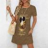 Women's Classic Leopard Print Short Sleeve Round Neck Midi Dress Loose Casual A Line Daily Wear Dress