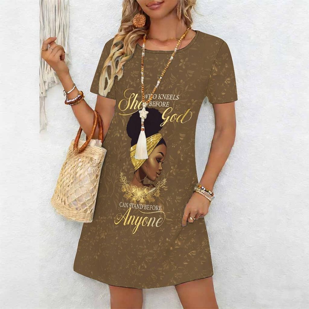 Women's Classic Leopard Print Short Sleeve Round Neck Midi Dress Loose Casual A Line Daily Wear Dress