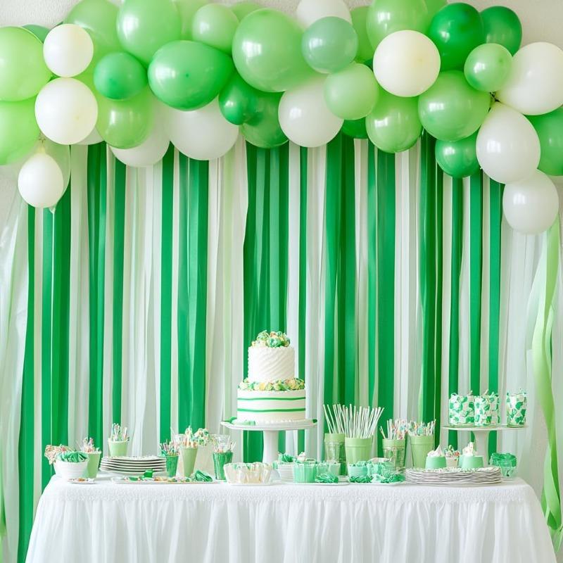 Eco Friendly Green Streamers with White Party Decor 4 Rolls Green Crepe Paper Streamer for Birthday Party Streamers for Backdrop