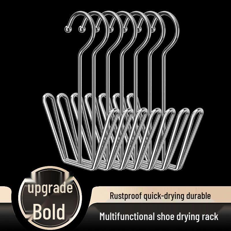 Stainless Steel Shoe Drying Rack with Multi-Functional Hanging Hooks