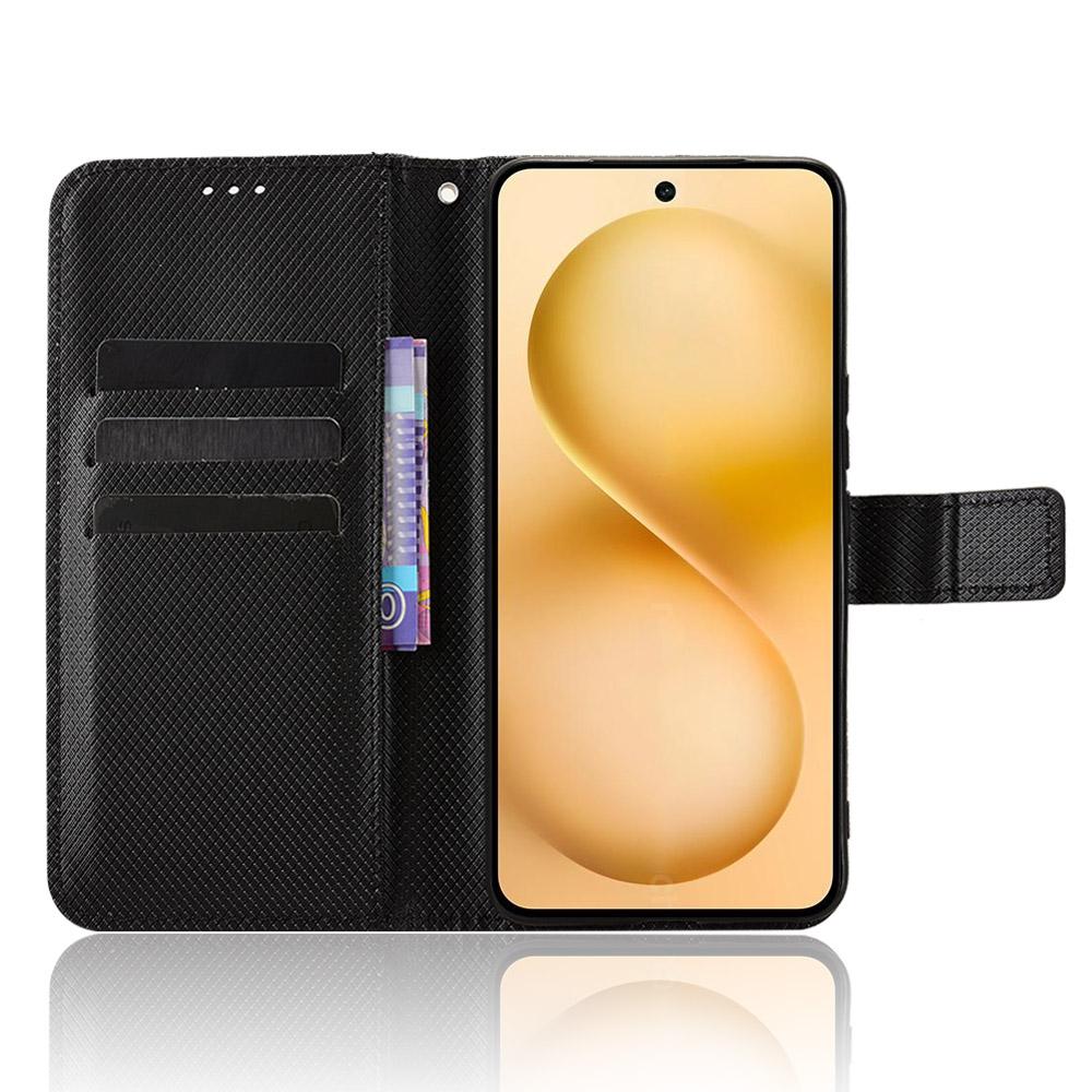 For Vivo V60 5G Leather Wallet Case with Strap Diamond Texture Phone Cover