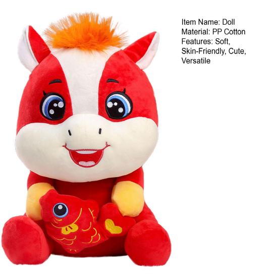 Plush Horse Hugging Fish Doll Soft Skin-friendly Stuffed Animal 2026 New Year Red Horse Plushie Festive Symbol for Success