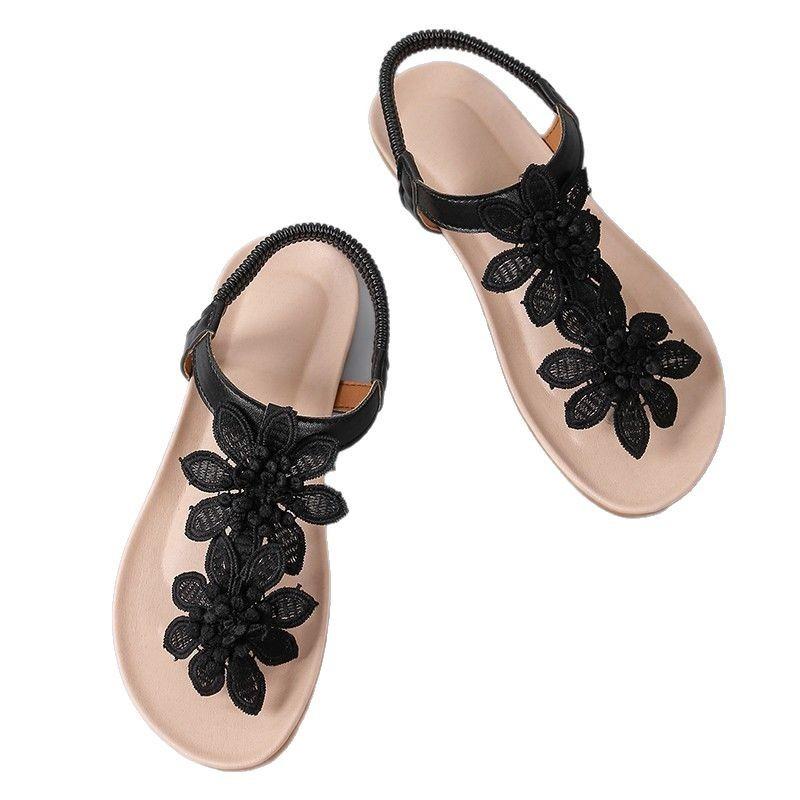 Large Size Flat Sandals Women's Mezzie Flowers Large Size Bohemian Beach Sandals