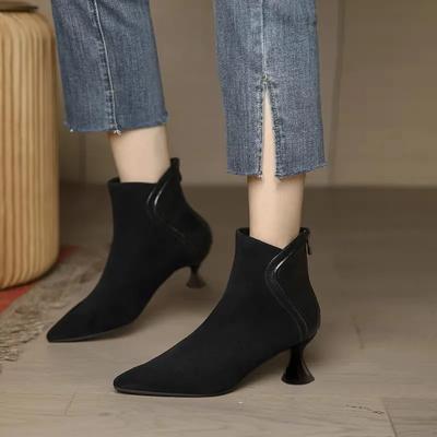 Heißer Verkauf Damen Spitzschuh Stiefel High Heel Stiefel Reißverschluss Western Designer Damen High Heel Stiefel Retro Komfort High Heels