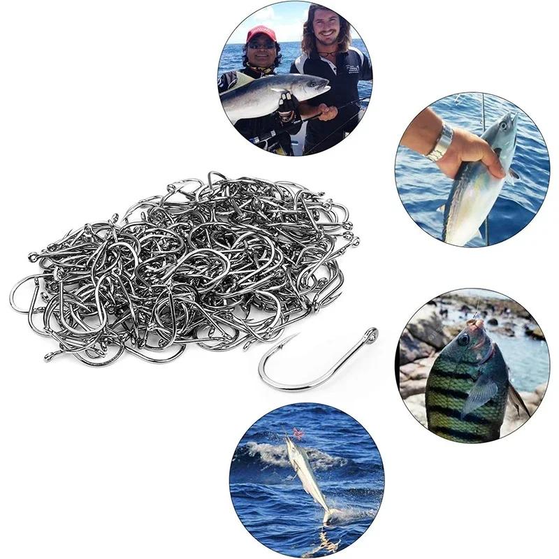 1600Pcs/1 Box Fishing Hooks Carbon Steel Strong Sharp Silver Circle Fishhook 3 #-12 #Jig Barbed Pesca Portable Lure Bait Tackle