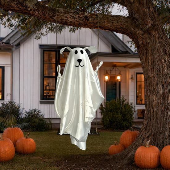 Halloween Hanging Ghost for Outdoor Decoration Cute Flying Satin White Ghost for Home