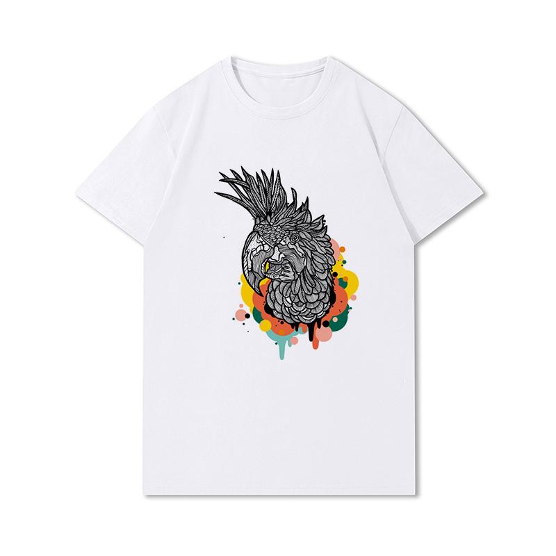 S-3XL 100 mønstre Sommerhvite T-skjorter for kvinner Trykt Uformelle korte ermer Topper O-hals T-skjorter