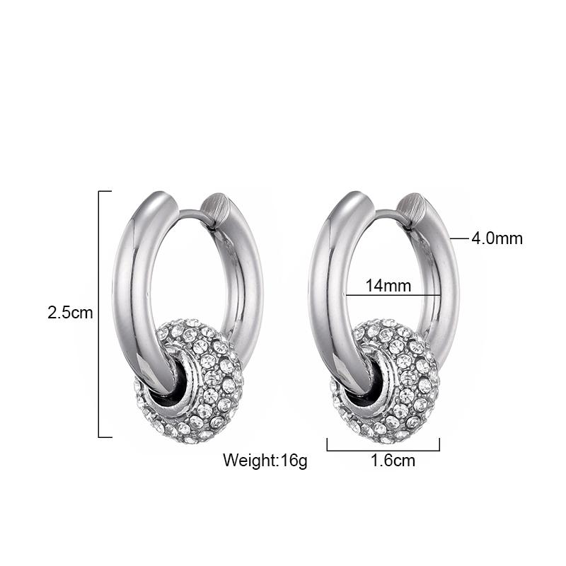 Classic Women's Hoop Earrings Stainless Steel Crystal Rhinestone Round Geometric Gold Silver Color Vintage Jewelry Party Gift