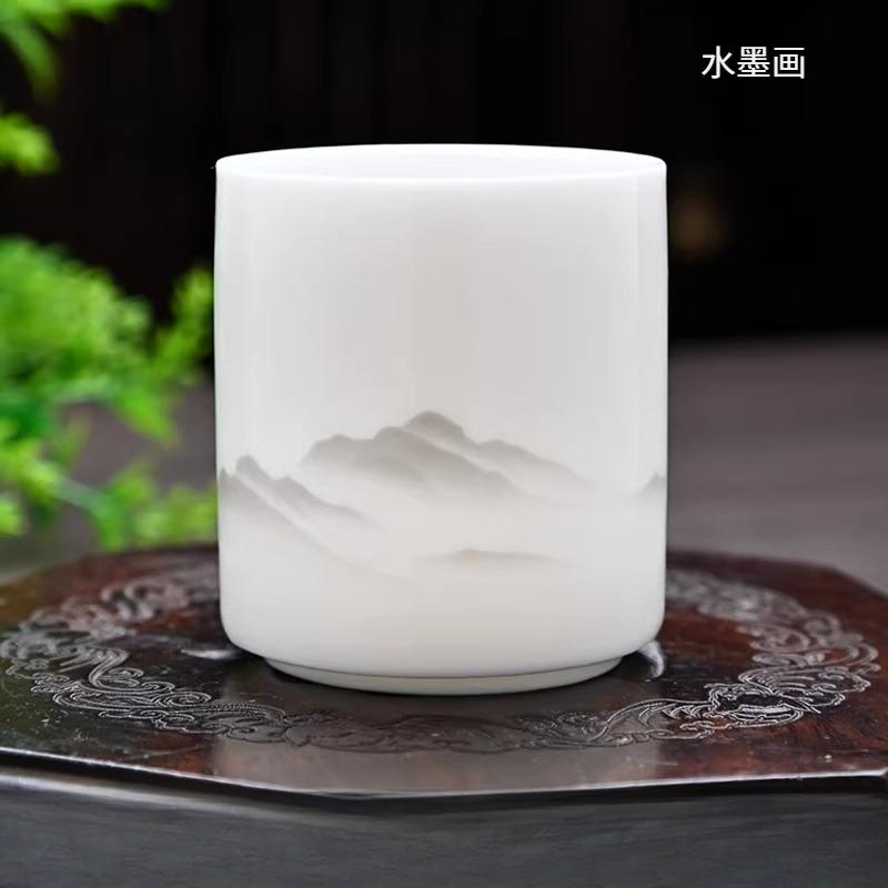 Sheep Fat Jade Straight Mouth Cup Chinese White Porcelain Tea Cup Small Capacity Kung Fu Tea Cup Guest Teacup Drinking Utensils