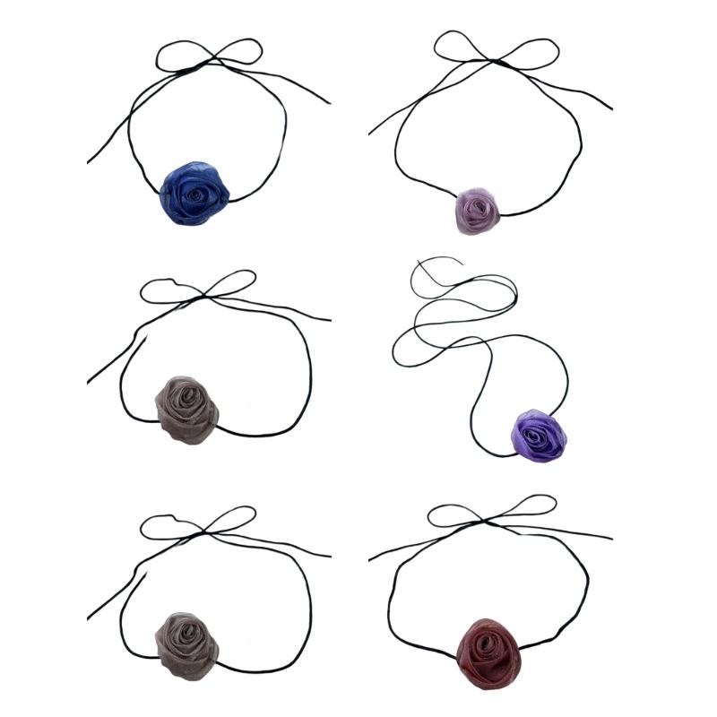 Stylish Rose Pendant Necklace Colorful Floral Shape Clavicle Chain Fashionable Jewelry Blossom Charm Neckchain Ornament