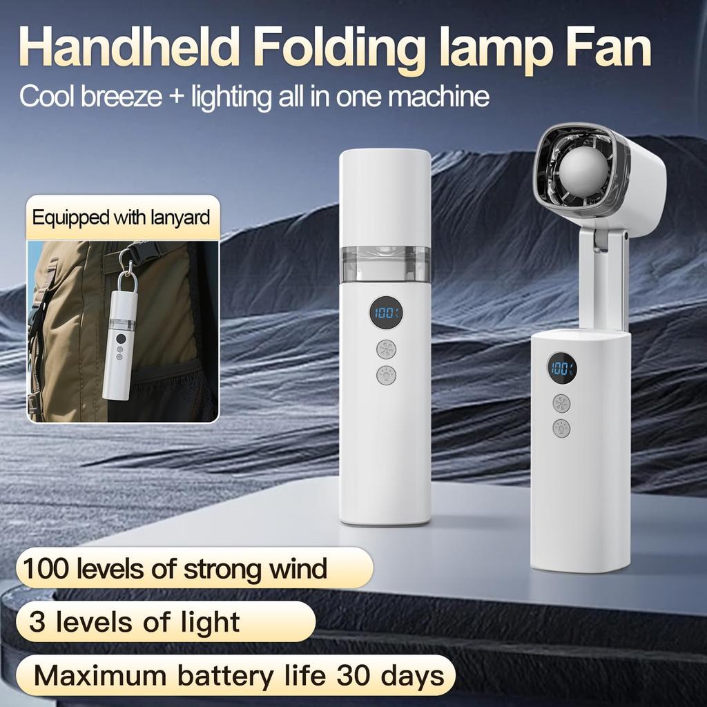 Portable handheld Fan &Flashlight 100 Speeds Digital Display for Home Outdoor Travel Beach Camping Office USB Rechargeable 3000mAh