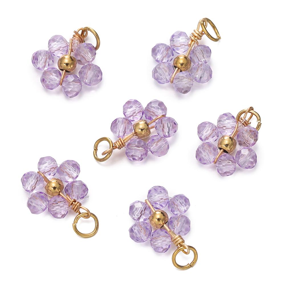 5pcs/Lot Crystal Small Flower Bead Pendant with Stainless Steel Connector for Earrings Necklace Pendant DIY Jewelry Making