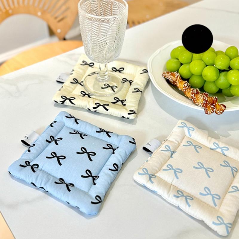 Korean Bow Cotton Coaster Key Storage Jewellery Mat Double-Sided Thickened Fabric Sweet Drawstring Portable Accessories