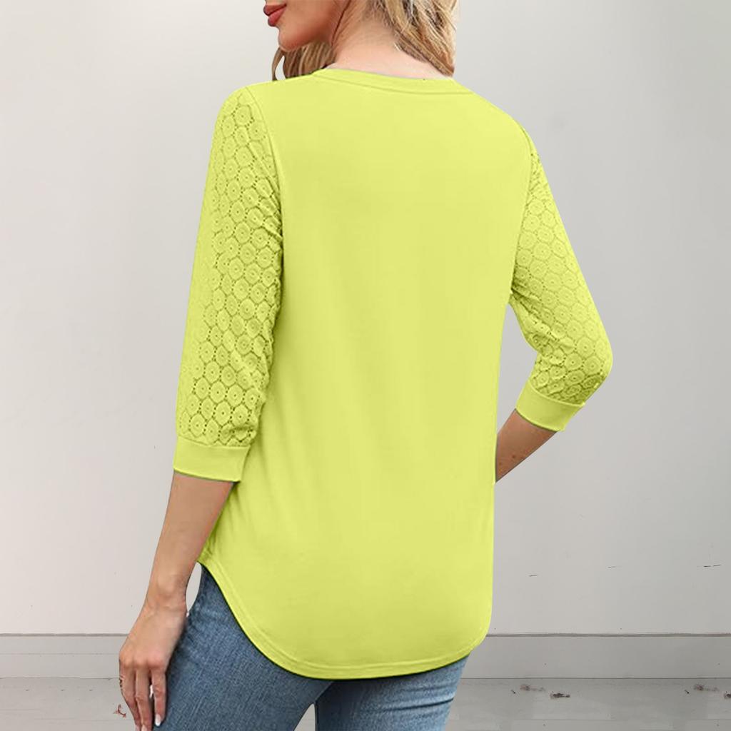 Dámský top 3/4 rukáv V-výstřih Jednobarevný Krajkový patchwork Ležérní halenky