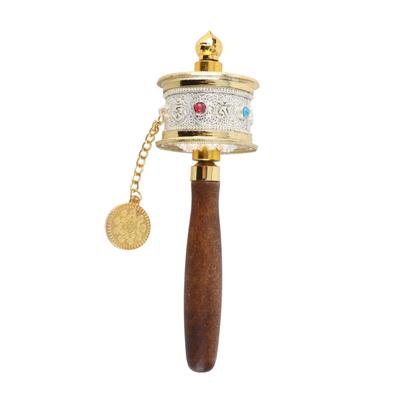 Hand Held Tibet Prayer Wheel 6 Words Mantra Double Bearings Silent Auspicious Hand Cranking Buddhist Prayer Wheel Silver