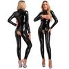 Dámská sexy metalická latexová kožená trikotová kombinéza s dlouhým rukávem, spodní prádlo, skinny