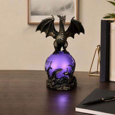 Dragon Statue with Ball, Dark Style Dragon Figurine, USB Powered Desktop Dragon Lamp Ornaments, Fantasy Gift for Men & Dragon Lovers