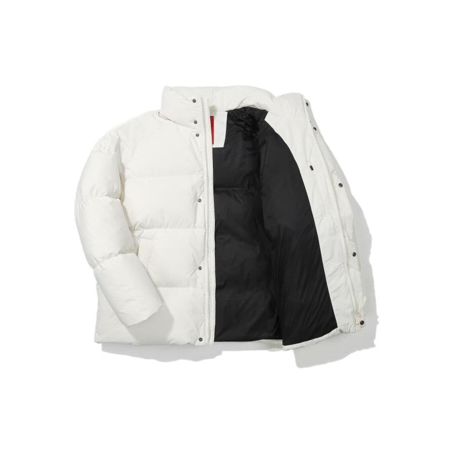 Fila Solid Color Stand Collar Zipper Brand Logo Embroidered Short Thick Warm Down Jacket Unisex Jacket White FS2DJD4101X-CRM