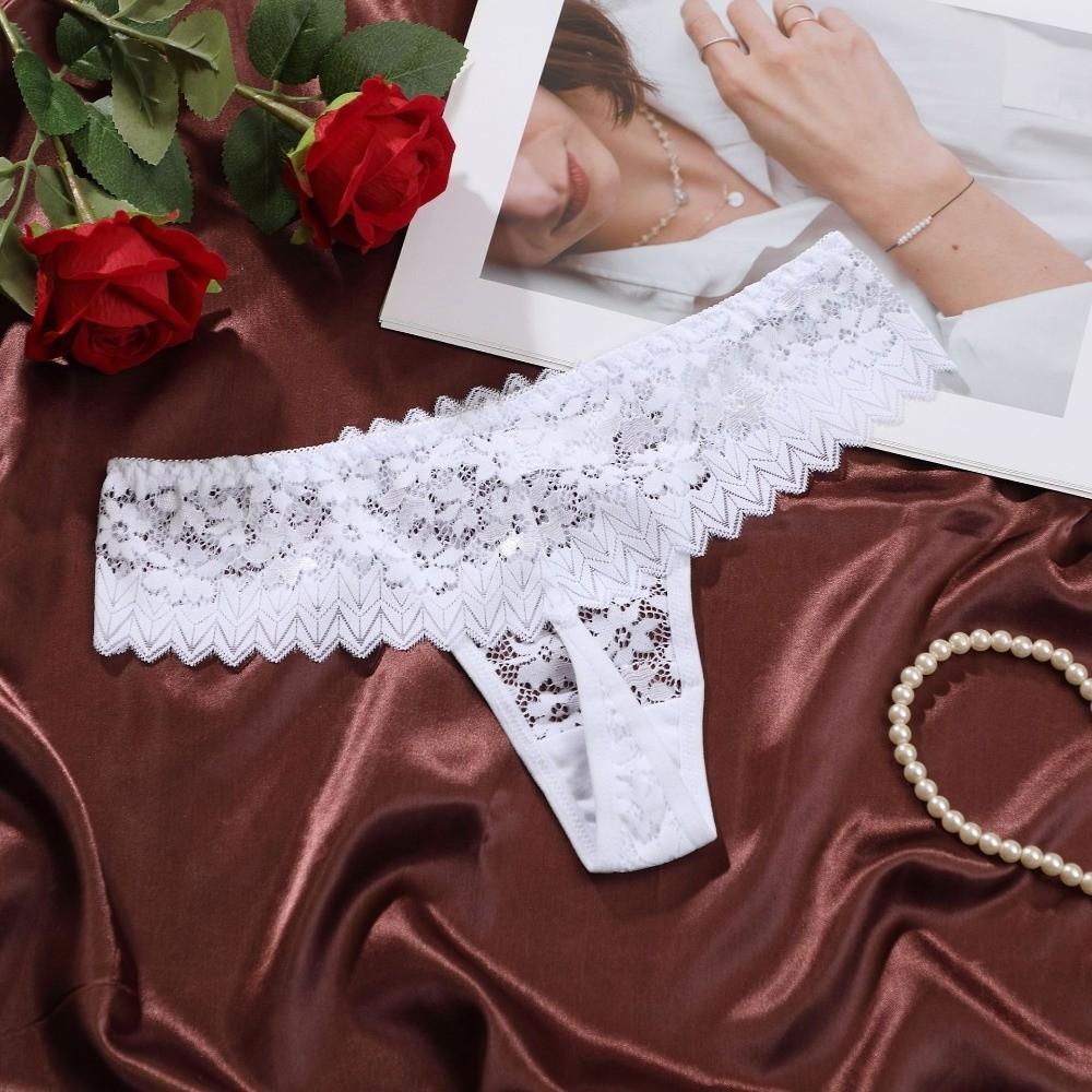 Underpants Sheer Mesh Lace Briefs Low Waist T-Back Panties Lace Flower Women Thong  Wedding Night