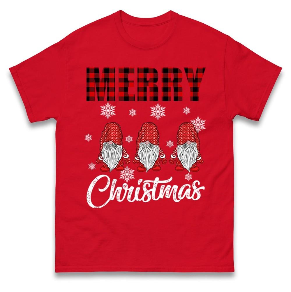 Merry Christmas Cute Gnome T Shirt Santa Gnomes Shirt Festive Plaid Xmas Tee S