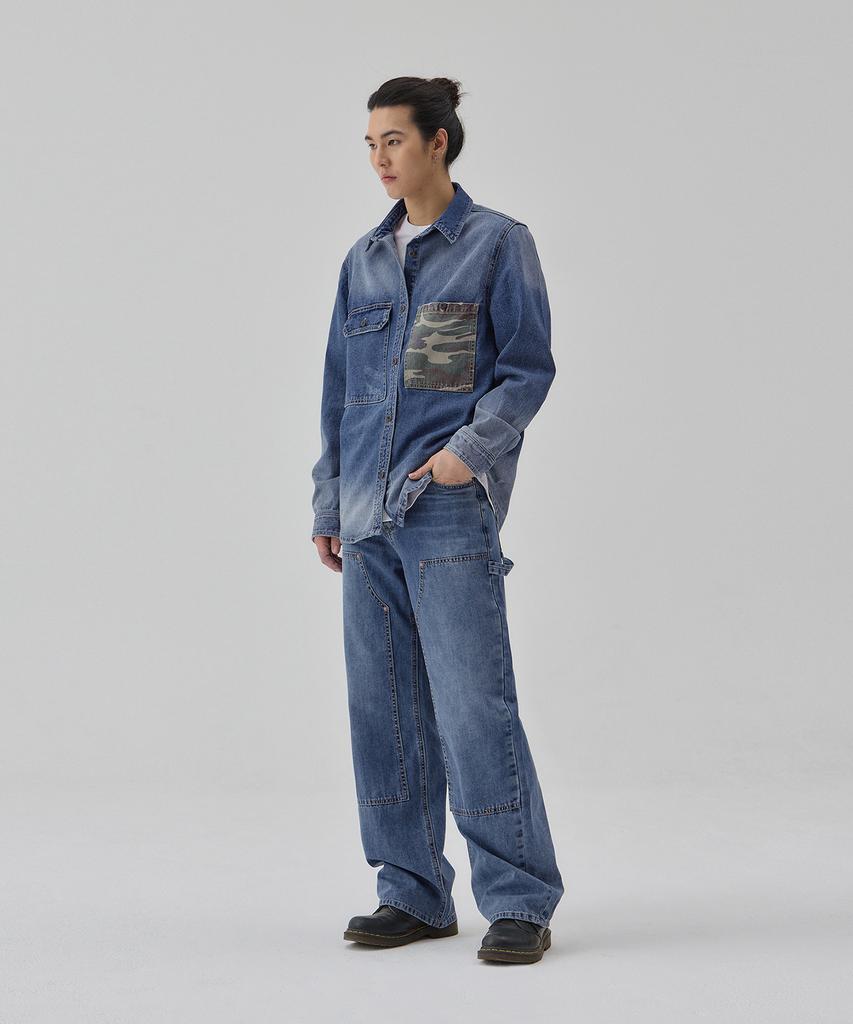 RYUL+WAI Denim Gradient Camouflage Shirt Indigo C6