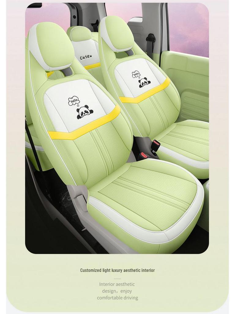 Panda Cartoon Leather Seat Covers for MINI - Full Wrap, All-Season, Cute Design