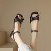 Summer women's square heel sandals casual and comfortable soft sole large size women's shoes new buckle square head solid color wide strip sandals