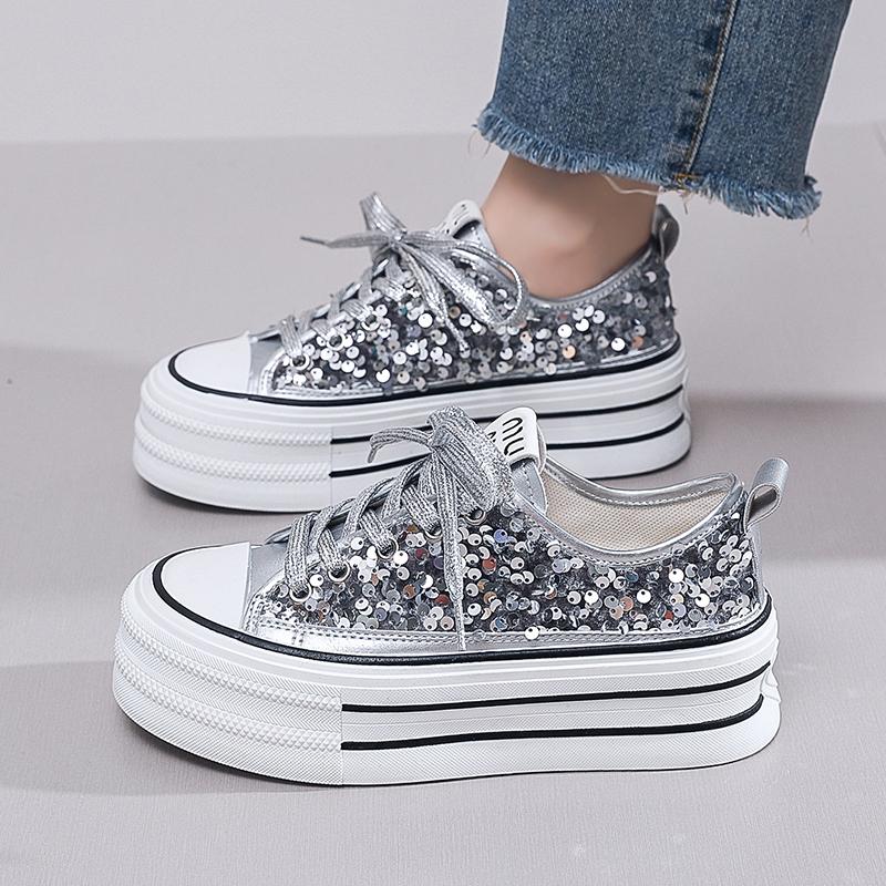 Pantofi de damă cu sclipici cu design nou, pantofi cu platformă, decoltați, respirabili, pentru femei, comozi, casual, strălucitori, pentru femei, tenis de mujer