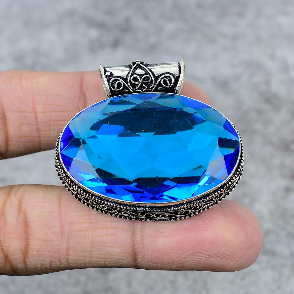 Tanzanite Quartz Gemstone Handmade 925 Steling Silver Jewelry Pendant 1.38" M-248