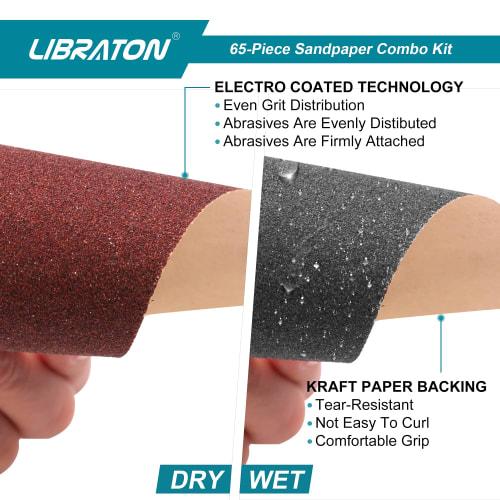 LIBRATON Abrasive Sandpaper Set, 60 Sheets of Waterproof Sandpaper (#80/#120/#400/#600), Includes Hand Sander and Abrasive Sponges (#40/#80/#120/#160)