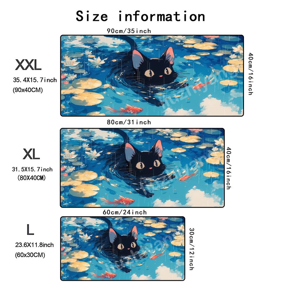 Cute Cat Mouse Pad Large Computer Office Game Table Mat 90x40 XXL Rubber Non-slip Stitched Edge Keyboard Mats Washable Desk Pads
