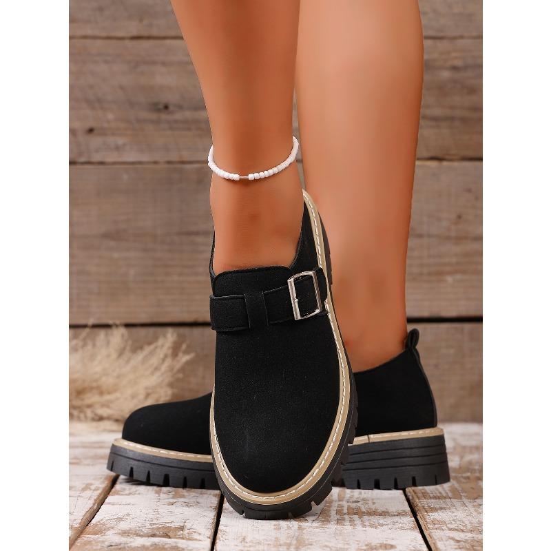 Thick-soled Retro Loafers 2025 Autumn New Muffin Size Round Toe Buckle Low-top Single Shoe Girl