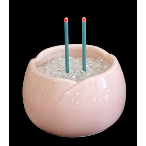 Karen Japanese Ceramic Buddhist Altar Accessories, Yawaragi Sakura, 5-Piece Set with Timer-Operated LEDs, Flickering LED Candles, LED Incense, Buddhis