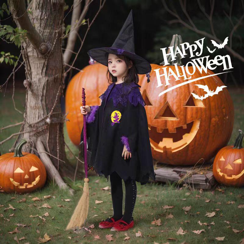 Halloween Witch & Vampire Costume Set for Girls: Cloak Cape Cosplay