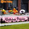 Halloween Birthday Princess Banner, Jack-O'-Lanterns Bats & Haunted House Design, Polyester Outdoor Indoor Garden Porch Fence Decoration