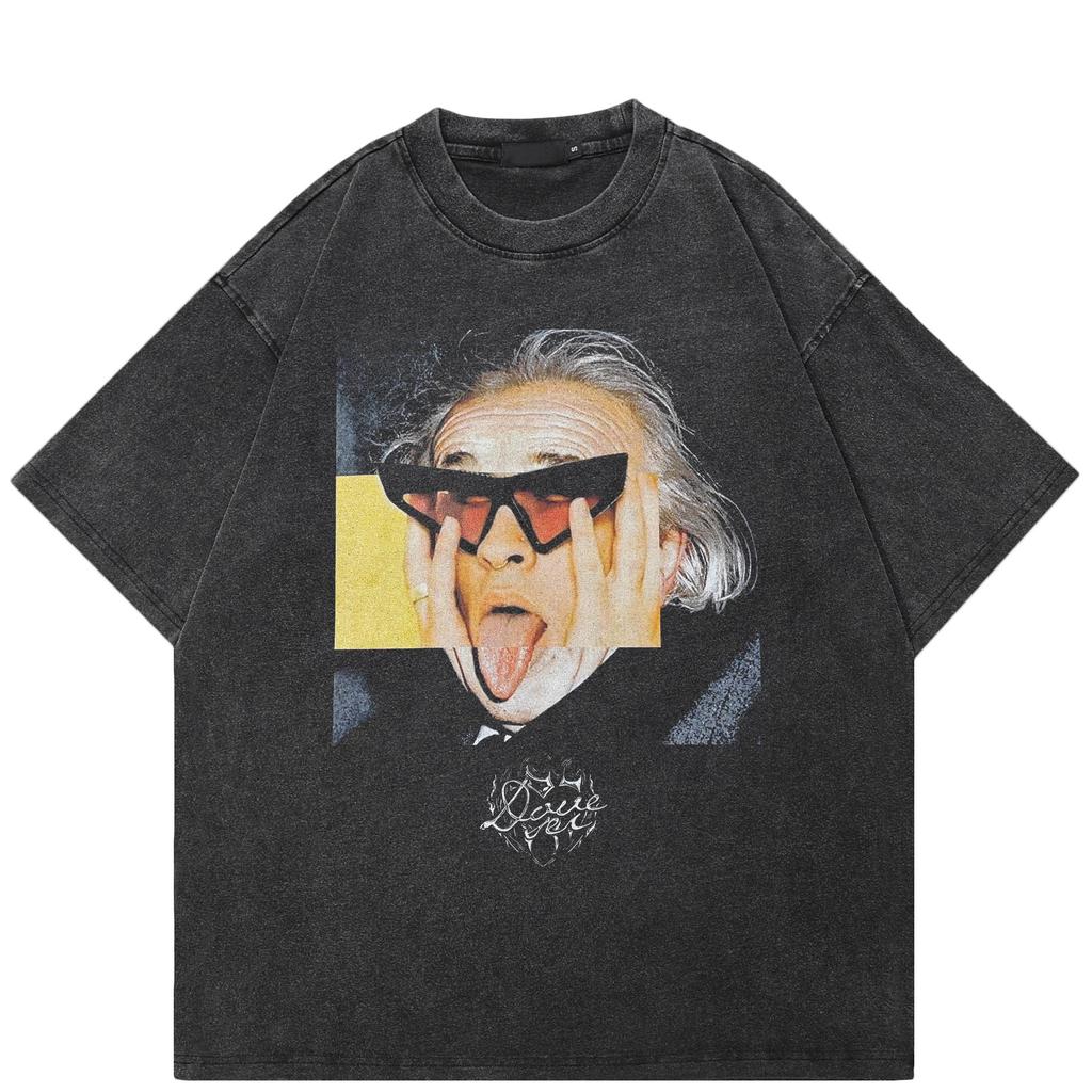 Streetwear Black Humor Graphic Washed Black T-Shirt Cotton Unisex Tops Tees Summer Short Sleeves T Shirt