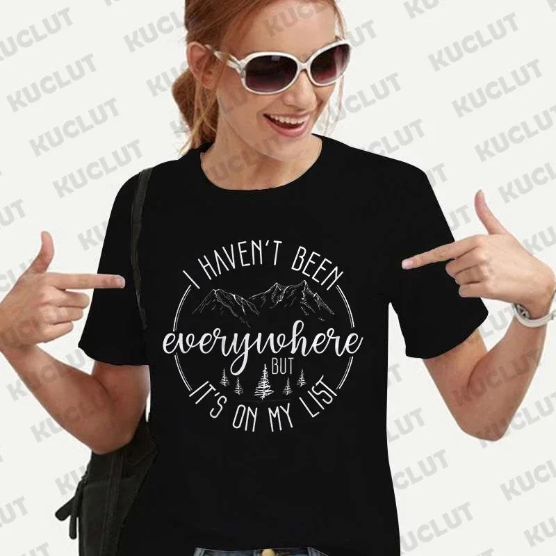 Tshirts World Traveler Vacation Funny Travel Shirt Shirts for Women I Havent Been Everywhere But List Print Aesthetic Clothes