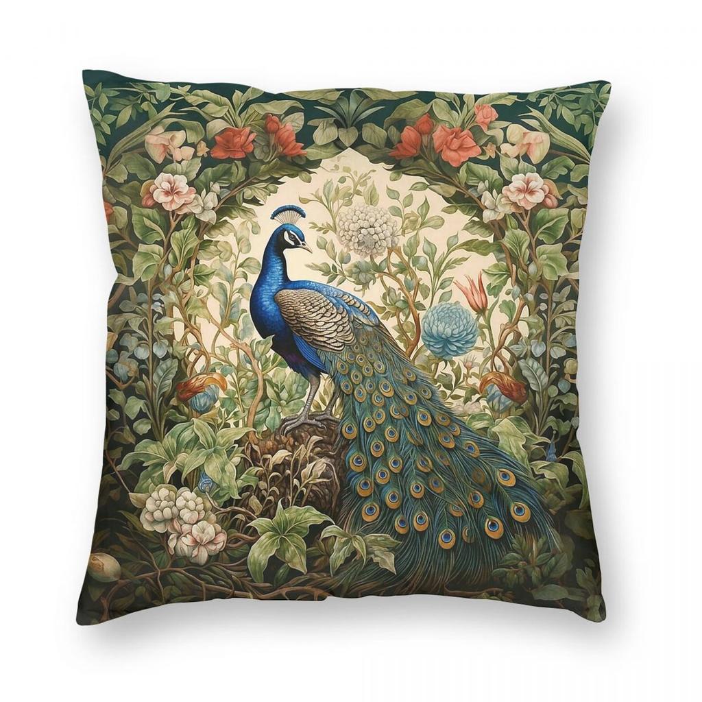 Pfauen Feder Viktorianischer Botanischer Garten Quadratische Kissenhülle Polyester Leinen Samt Kreative Dekorative Kissenhülle Auto Sitzkissenbezug