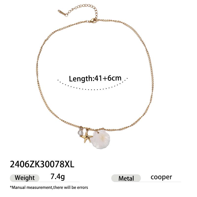 

1 шт. Минималистичное ожерелье с подвеской в виде морской звезды и ракушки с искусственным жемчугом, модный аксессуар для пляжной вечеринки one-size