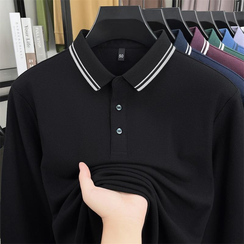 100% Reine Baumwolle Hochwertiges Langarm-Poloshirt Herren Herbst Neuer Stil Komfortabel Lässig Luxuriös Doppelgestreiftes Revers-T-Shirt