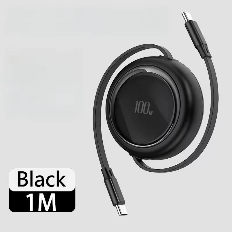 

Кабель Type-C для быстрой зарядки 100 Вт, выдвижной кабель для передачи данных USB-C - USBC для 15 Pro Max 15Plus Samsung Huawei чёрный