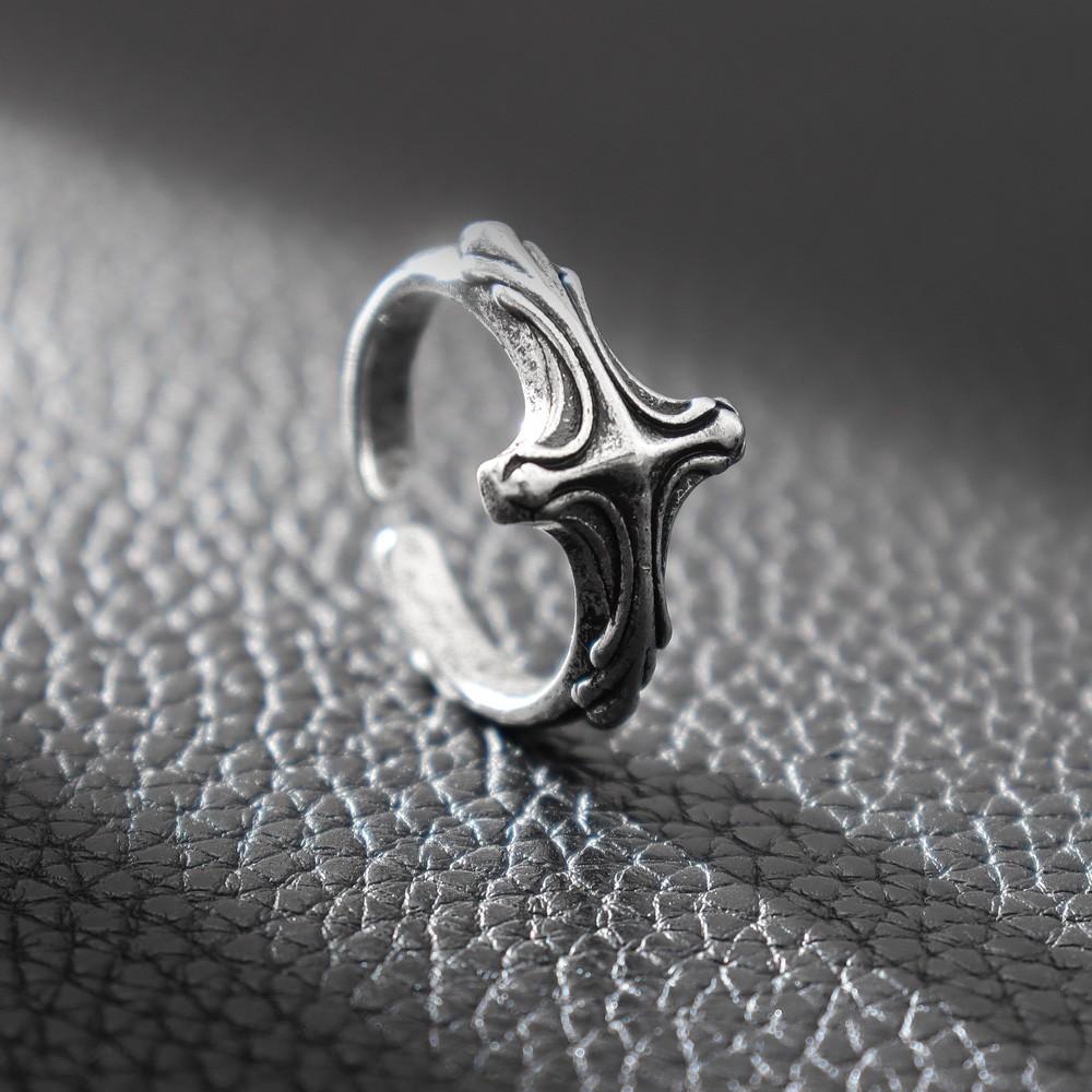 Trendy Handmade Ribbed Cross Minimalist Men's Open Ring Vintage Creative Punk Hip Hop Cool Personalized Jewelry Accessories