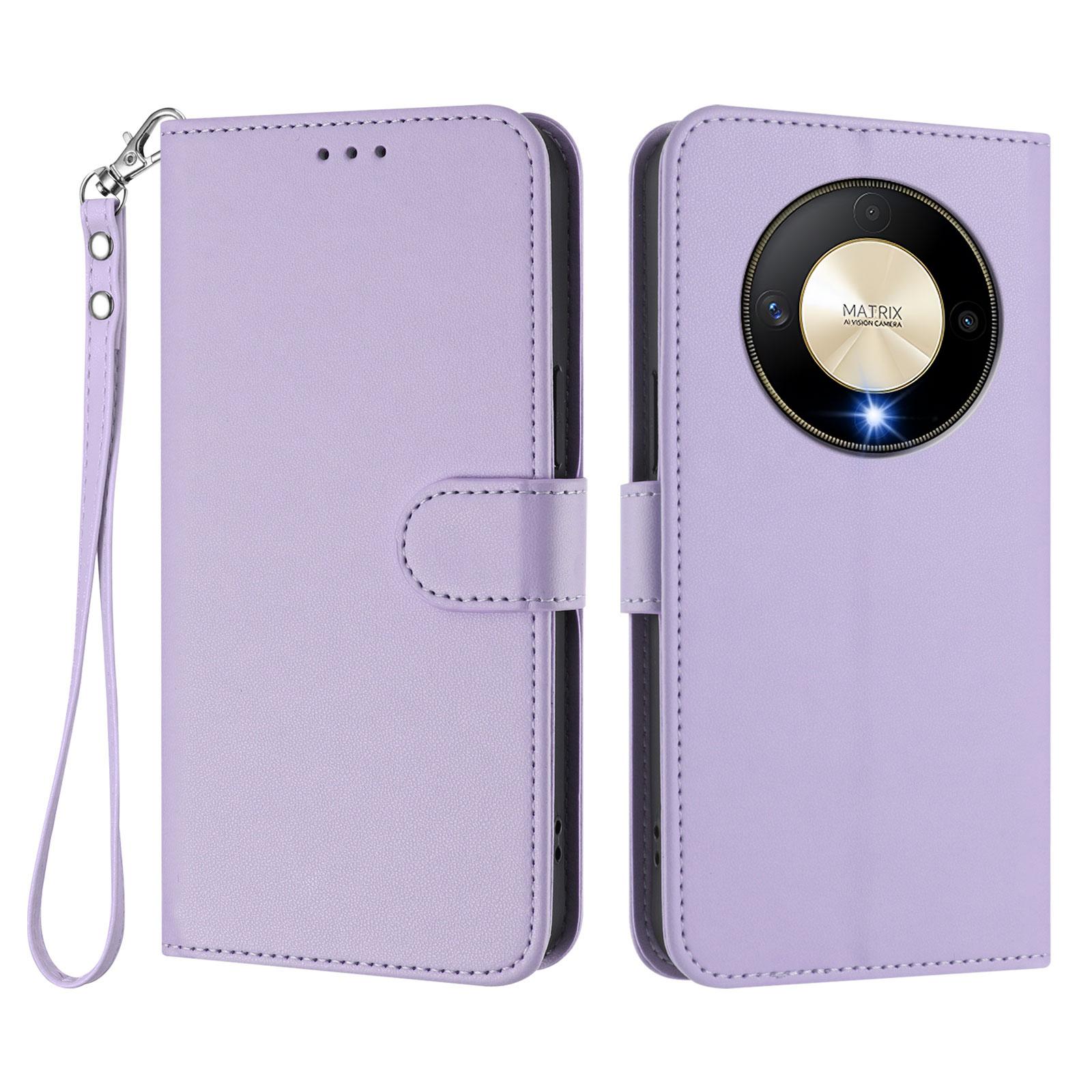 

Кожаный чехол-кошелек-подставка для телефона Honor Magic6 Lite 5G/Honor X9b 5G с ремешком на запястье Light Purple